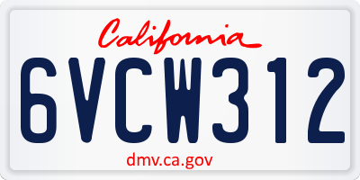 CA license plate 6VCW312