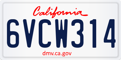 CA license plate 6VCW314