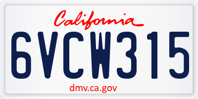 CA license plate 6VCW315