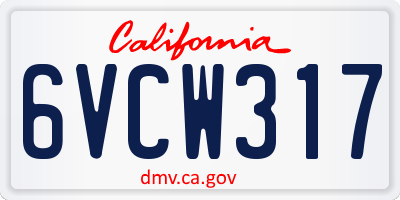 CA license plate 6VCW317