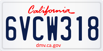 CA license plate 6VCW318