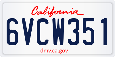 CA license plate 6VCW351