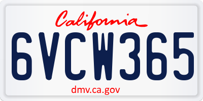 CA license plate 6VCW365