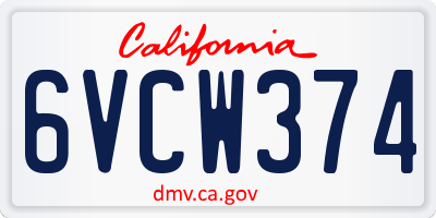 CA license plate 6VCW374