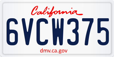 CA license plate 6VCW375
