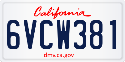 CA license plate 6VCW381