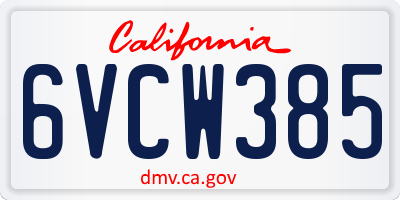 CA license plate 6VCW385