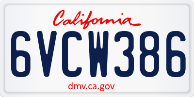 CA license plate 6VCW386