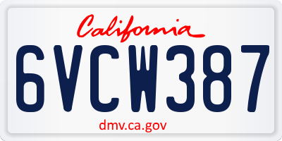 CA license plate 6VCW387