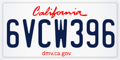 CA license plate 6VCW396