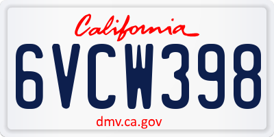 CA license plate 6VCW398