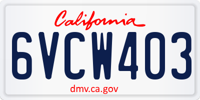 CA license plate 6VCW403