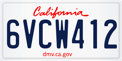 CA license plate 6VCW412