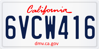 CA license plate 6VCW416