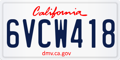 CA license plate 6VCW418