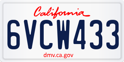 CA license plate 6VCW433