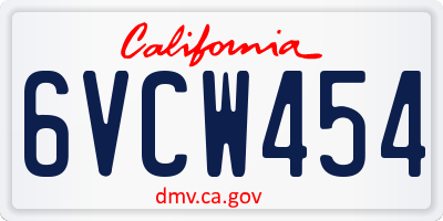 CA license plate 6VCW454