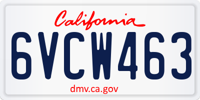 CA license plate 6VCW463