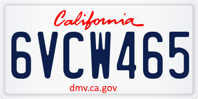 CA license plate 6VCW465