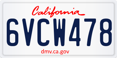 CA license plate 6VCW478