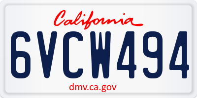 CA license plate 6VCW494