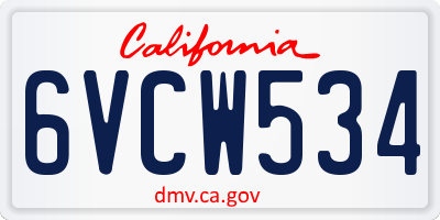 CA license plate 6VCW534