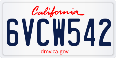 CA license plate 6VCW542