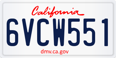 CA license plate 6VCW551