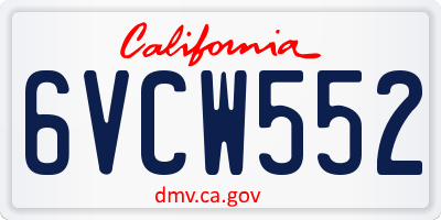CA license plate 6VCW552