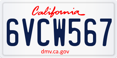 CA license plate 6VCW567