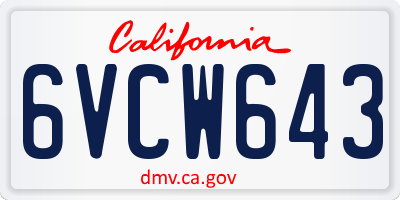 CA license plate 6VCW643