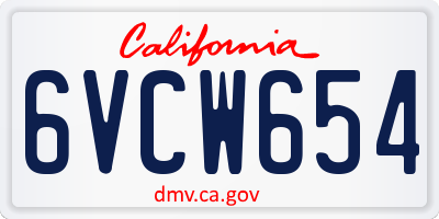 CA license plate 6VCW654