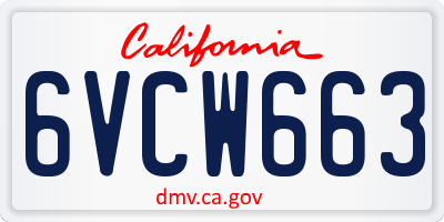 CA license plate 6VCW663