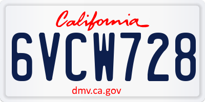 CA license plate 6VCW728