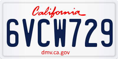 CA license plate 6VCW729