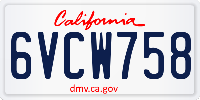 CA license plate 6VCW758