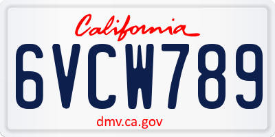CA license plate 6VCW789