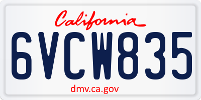 CA license plate 6VCW835