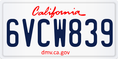 CA license plate 6VCW839