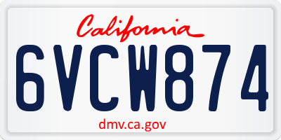 CA license plate 6VCW874