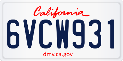 CA license plate 6VCW931