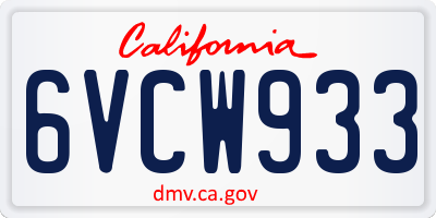 CA license plate 6VCW933