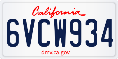 CA license plate 6VCW934
