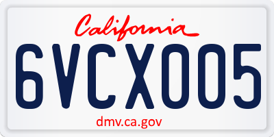 CA license plate 6VCX005