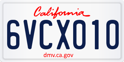 CA license plate 6VCX010