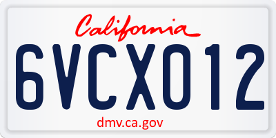 CA license plate 6VCX012