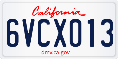 CA license plate 6VCX013