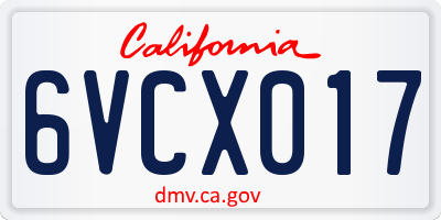 CA license plate 6VCX017