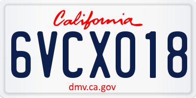 CA license plate 6VCX018