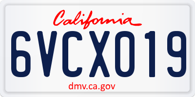 CA license plate 6VCX019